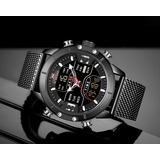 Montre homme « Tactical Silver Mesh » double affichage – NAVIFORCE 9153